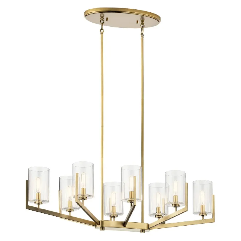 Industrial Lighting for Food Processing FactoriesNye 37" 8-Light Chandelier with Clear Glass, Brushed Natural Brass Finish