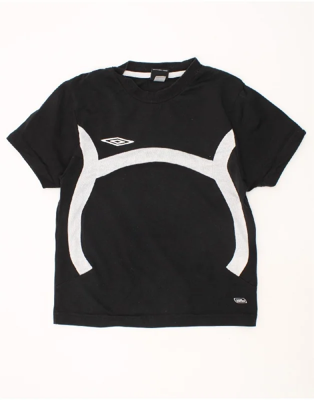 UMBRO Boys T-Shirt Top 9-10 Years Small Black Colourblock Cotton