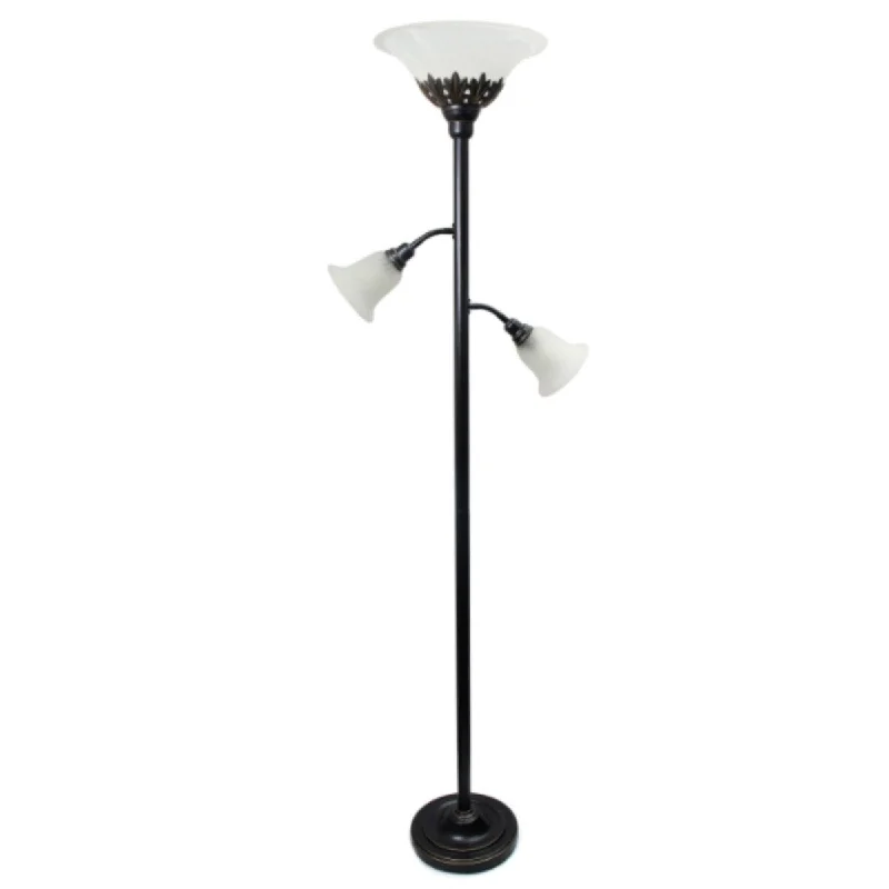 Rustic Farmhouse Style Floor Lamp for Cozy BedroomsRustic Farmhouse Style Floor Lamp for Cozy Bedrooms3 Light Floor Lamp with White Scalloped Glass Shades in Bronze and White - Bronze and White